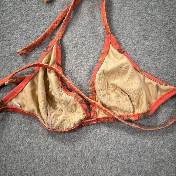 Pin Up Stars Beaded Pineapple String Bikini Womens Large Braided Coral Faux Sued - Picture 8 of 10